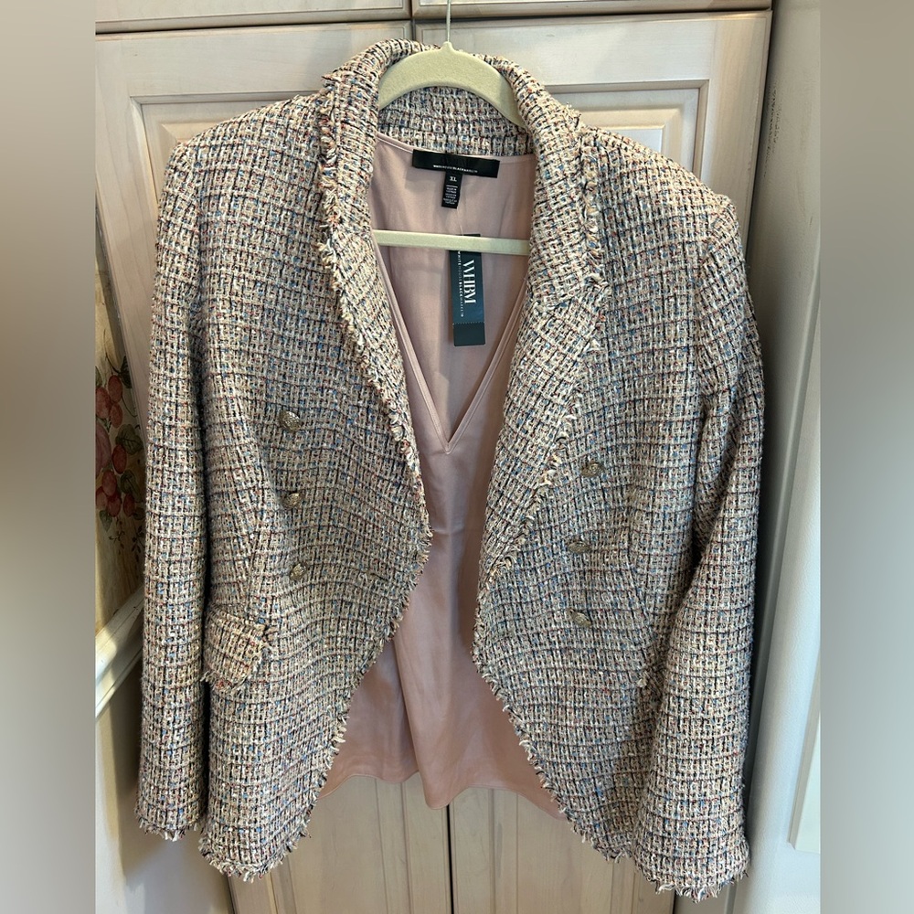 White House Black Market Pink Tweed Double Breasted Blazer Jacket - 16 NWT